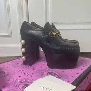 NEW Gucci Vegas Pearl Studded Platform Horsebit Loafers - Size 37
